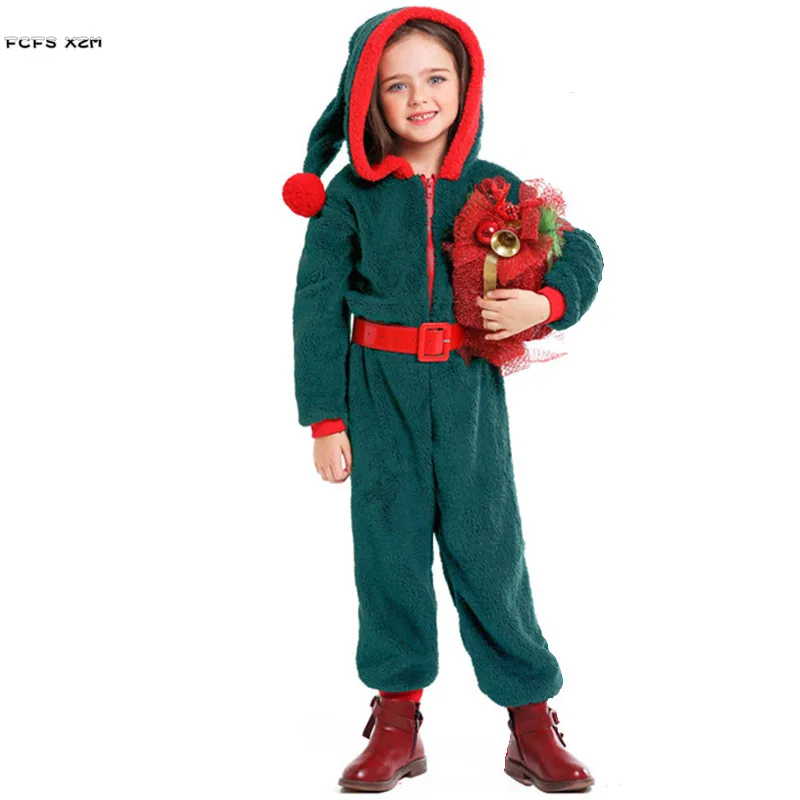 Темно зеленые костюмы Санта Клауса для девочек на Хэллоуин Детские