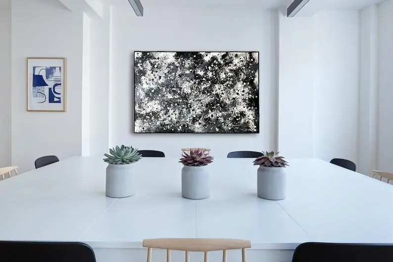 

Стиль Джексона Поллока, Современная черно-белая живопись, оригинальное абстрактное акриловое настенное Искусство ручной работы, галактика...