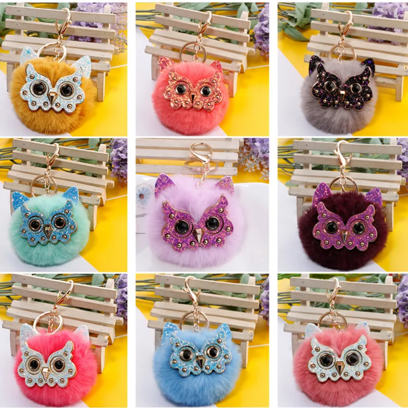 1 шт. пушистые меховые милые цепочки для ключей в виде совы карамельного цвета с