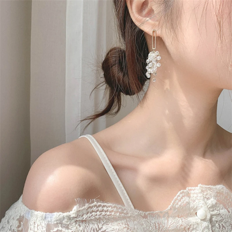 Новые висячие серьги с кристаллами и цветами для женщин корейские модные простые