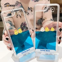 cartoon phone case for iphone 13 12 11 pro max x xr xs max swimming duck dynamic liquid quicksand for iphone 6s 7 8 plus cover