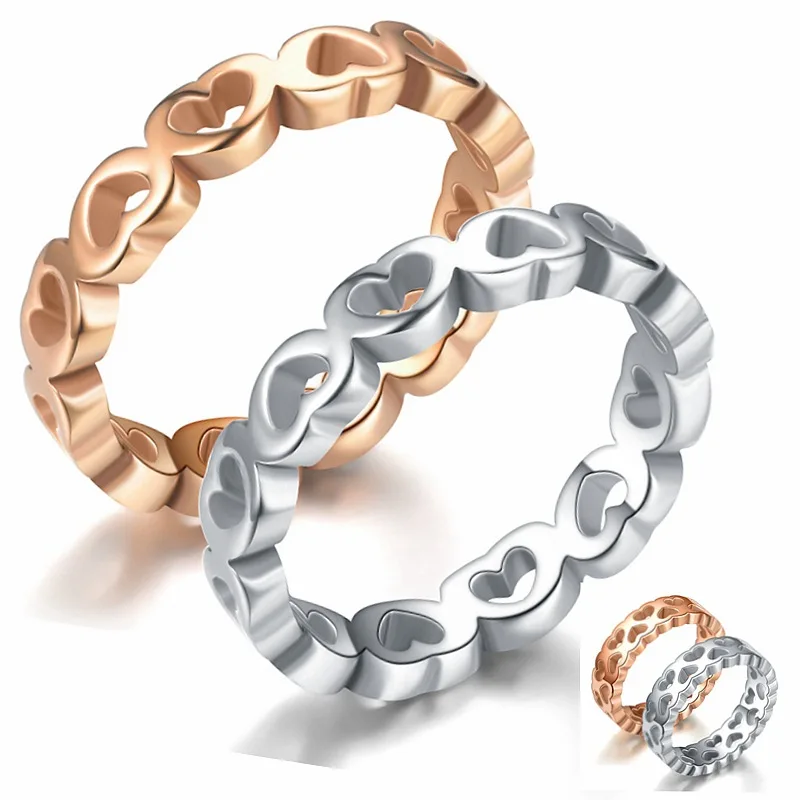 

New stainless steel couple rings fashion peach heart-shaped couple rings rose gold men and women titanium steel wedding rings