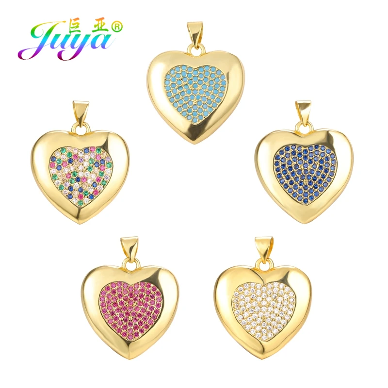 

Juya Handmade Micro Pave Cubic Zirconia Gold Love Heart Charms For DIY Fashion Pendant Bracelet Necklace Earrings Making