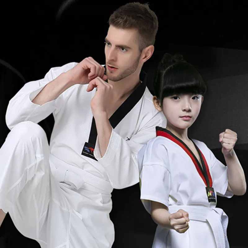 Новая хлопковая белая униформа для тхэквондо Детский Взрослый Костюм добок с