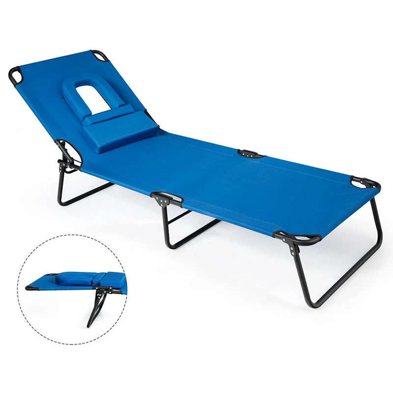 

Folding Chaise Lounge Chair Bed 3 Adjustable Ergonomic Design Sturdy Iron Frame Waterproof Oxford Cloth Outdoor Recliner