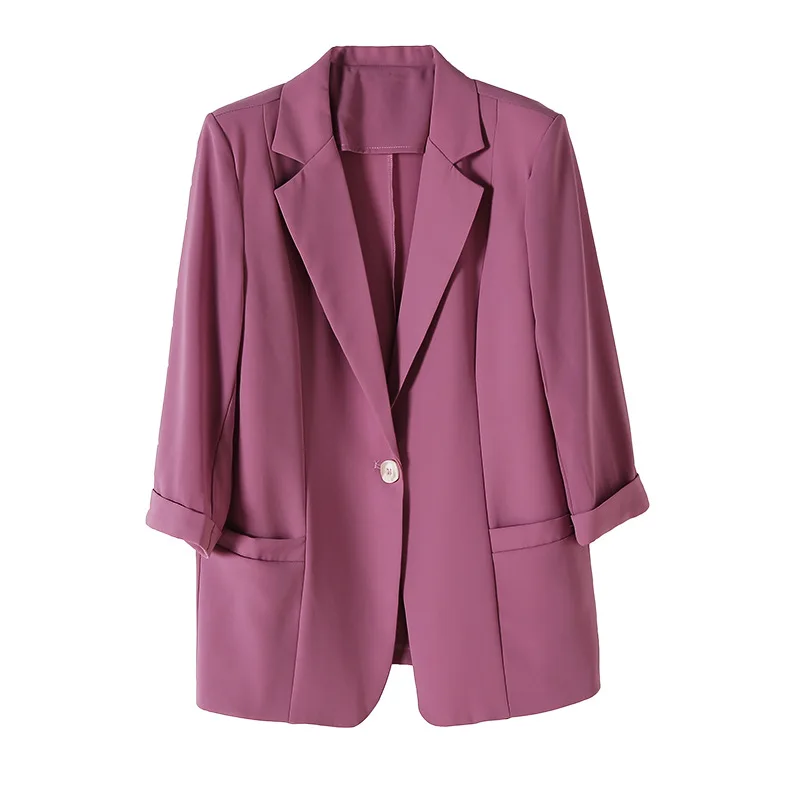 

Summer women's white suit coat 2021 fashion leisure women's Short Sleeve office Jacket seven sleeve Button coat