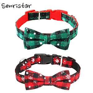 Рождественский галстук-бабочка, ошейник для маленьких, средних, больших собак, кошек, мягкий Регулируемый новогодний ошейник для щенков и собак, бант для питомца
