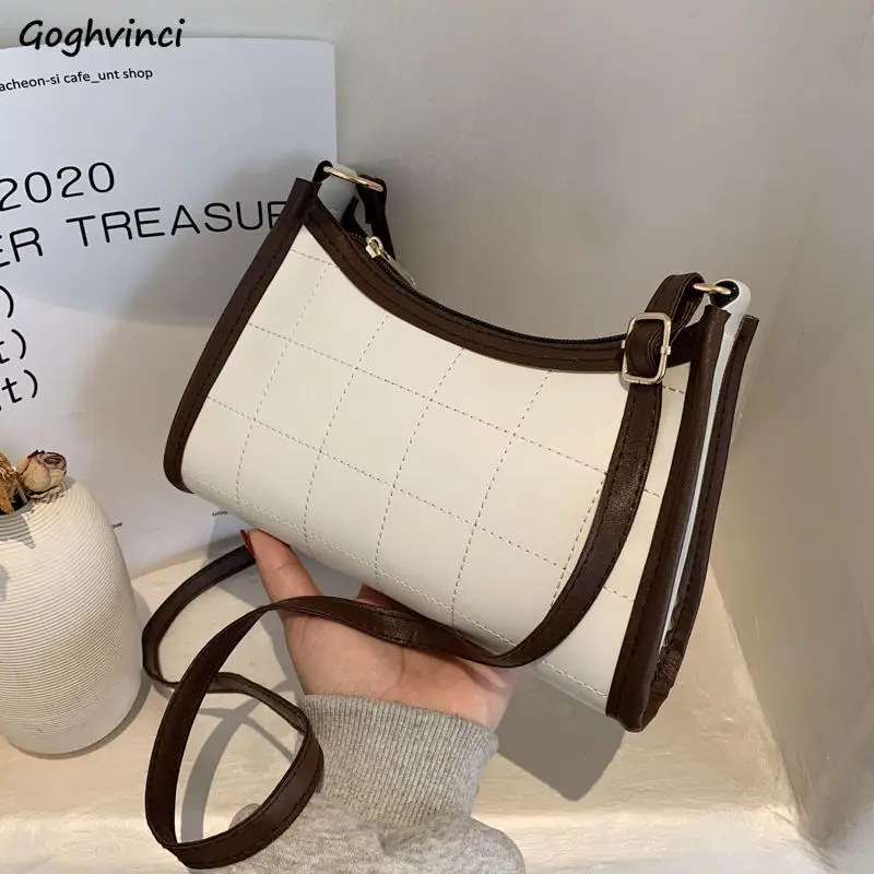 

Crossbody Bags Plaid Women Simple Vintage Zipper PU Leather Shoulder Bag Designer Korean Fashion All-match Branded Luxury Trendy