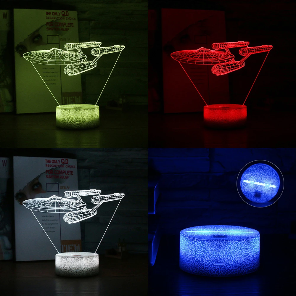Космический корабль 3D светодиодный светильник 7 цветов декоративный ночник USB сенсорный Настольный светильник космический корабль Атмосфера Свет рождественские подарки