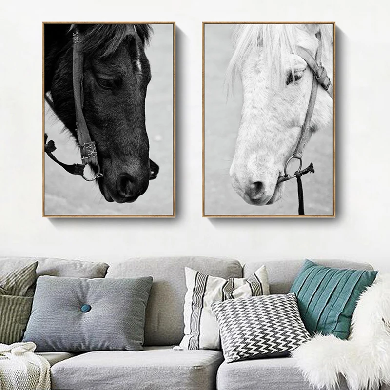 Плакаты и принты черно-белых лошадей животные картины для дома знак настенная