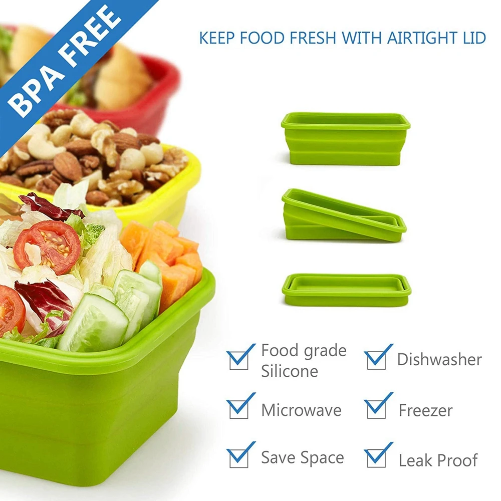 Силиконовый Складной Контейнер Bento Портативный Ланч бокс безопасная посуда для