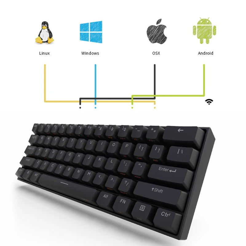 Миниатюрная портативная беспроводная клавиатура ANNE Pro 2 Bluetooth 60% RGB механическая 5 0