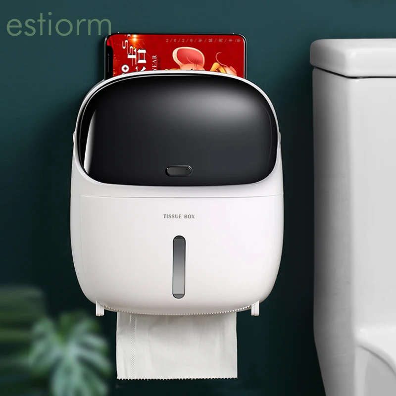 

Waterproof Toilet Paper Holder & Dispenser,Bathroom Wall Mounted Toilet Roll Holder with Storage Box,Tissue Box for wall white