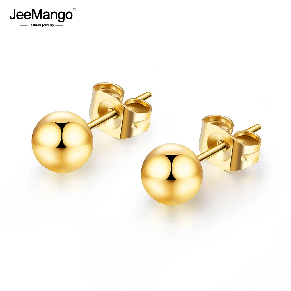 Classic Rose Gold Titanium Steel Glossy Ball Stud Earrings 8/6/4mm Round Beads Anniversary Jewelry For Women JE18115 | Украшения и