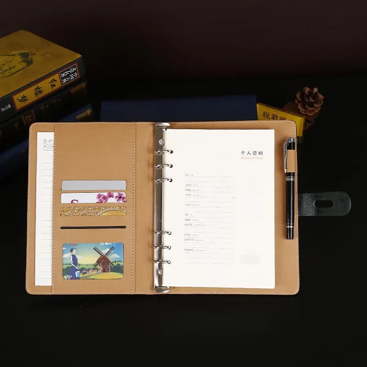 

Custom Made Fast Delivery Card Holder Loose Leaf Binder A5 Leather Diary Planner Notebook Office School Perfect Gift