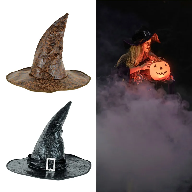 Leather Witch Wizard Hats Masquerade Fashion Party Headgear Halloween Party Props Cosplay Costume Accessories for Children Adult