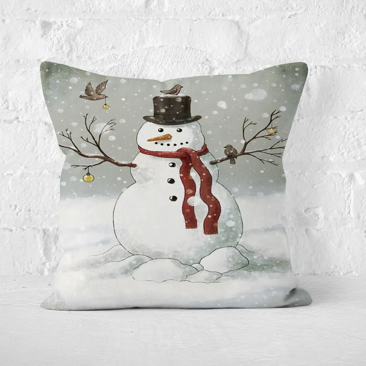 Snowman with Branch 40 Рождественская наволочка Дерево Санта Клаус Снеговик животные печатная наволочка Рождество украшение для дома - Цвет: Snowman with Branch