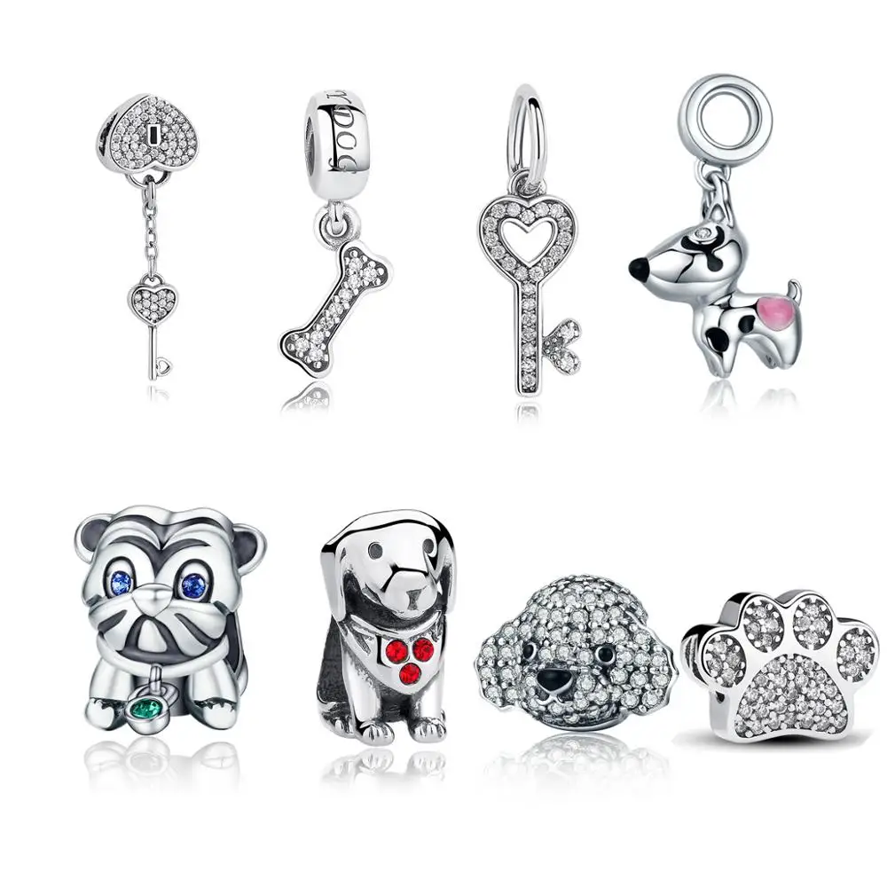 Бусины из стерлингового серебра 925 Подвески I Love My Dog, животные собачья кость DIY Подвески подходят Пан оберег бусины для браслета для изготовления ювелирных изделий