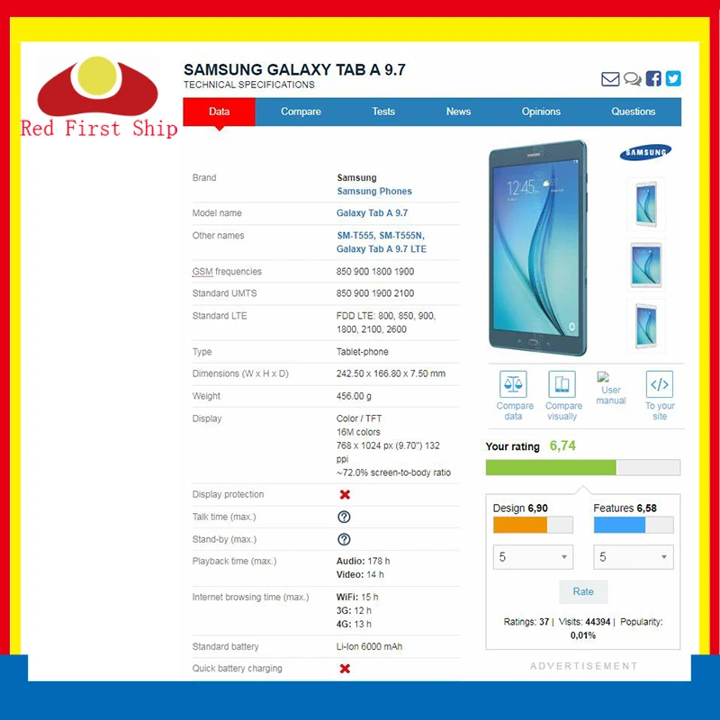 10 шт./лот для Samsung Galaxy Tab A 9. 0 T550 T555 сенсорный экран дигитайзер панель Стекло
