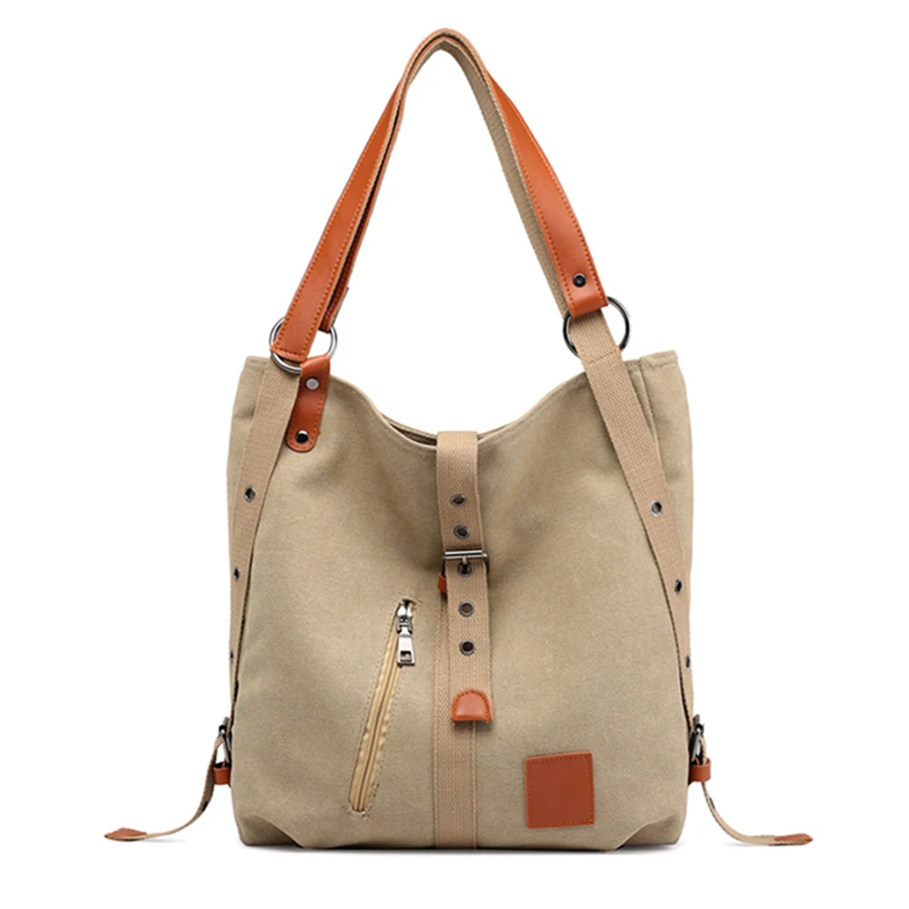 

Canvas Shopper Backpack Shoulder Bag With Large Capacity Muti-pockets Adjustable Shoulder Straps Top Quality Bolsos Sac A Main