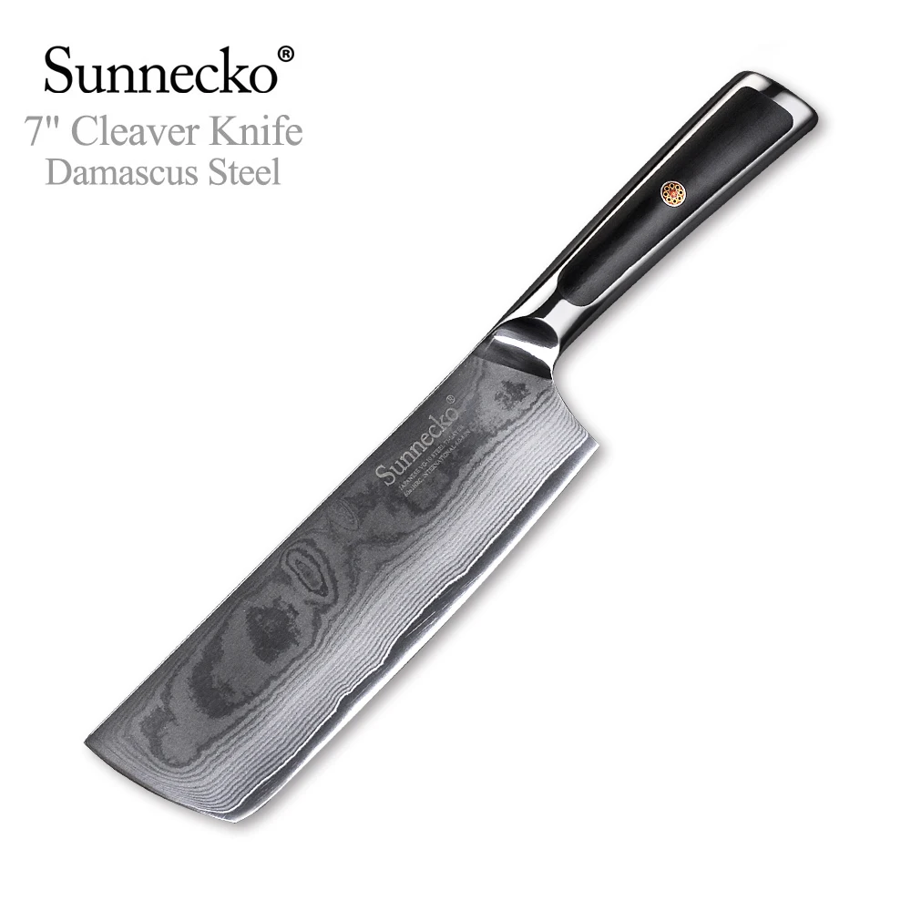 

Sunnecko 7" Damascus Nakiri Knife 73 Layers Japanese VG10 Core Steel Blade Kitchen Cleaver Knives Vegetable Meat Cut G10 Handle