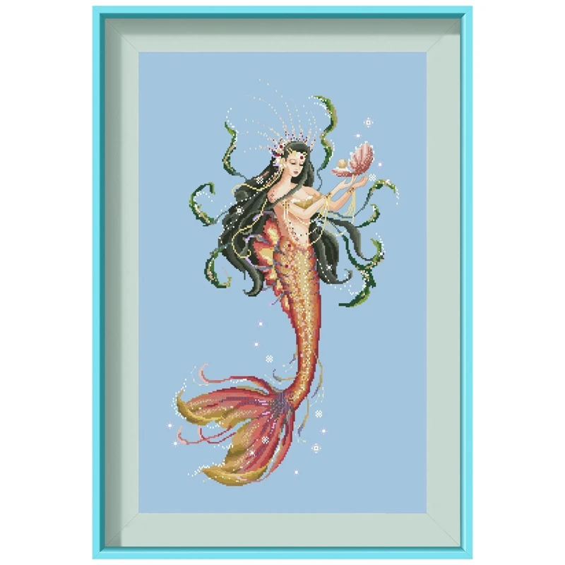 

Dreampattern Pearl of the ocean cross stitch kit beads pattern design 18ct 14ct 11ct skyblue canvas embroidery DIY needlework