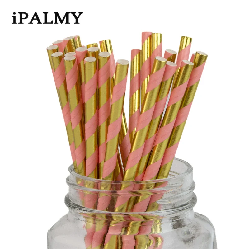 Ipalmay 100 шт металлическая Золотая фольга, бумажные соломинки, вечерние соломинки из фольги, для питья, для свадьбы, дня рождения, вечеринки