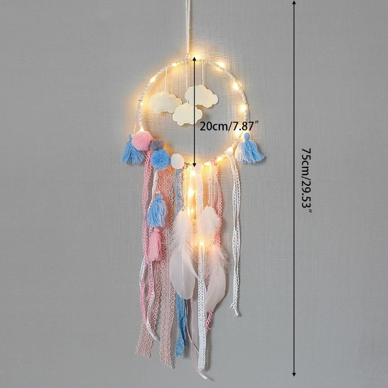 

Handmade Dream Catcher Cloud Feather Wall Hanging Decoration Ornament With Light