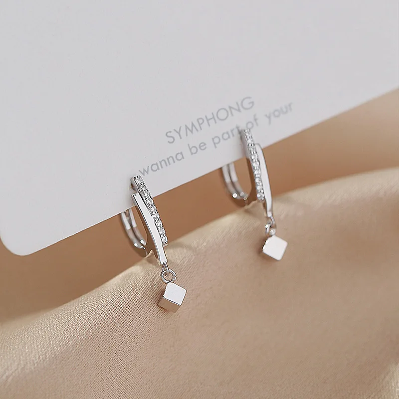 

925 Sterling Silver Crystal Tassel Square Bead Piercing Stud Earring For Women Party Jewelry Pendientes Accessories eh1459
