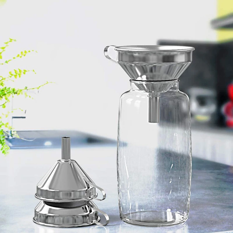 

Large Stainless Steel Funnels for Kitchen,with 3 Pack Removable Filter for Essential/Cooking Oils&Transferring Liquid