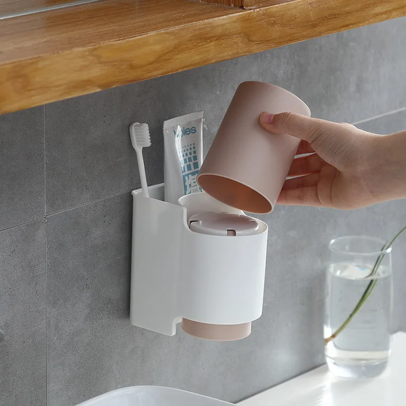 

Toothpaste Holder Storage Rack Toothpaste Rack Mouthwash Cup Strong Adsorption Hanging Storage Rack With Cup Bathroom Accessory