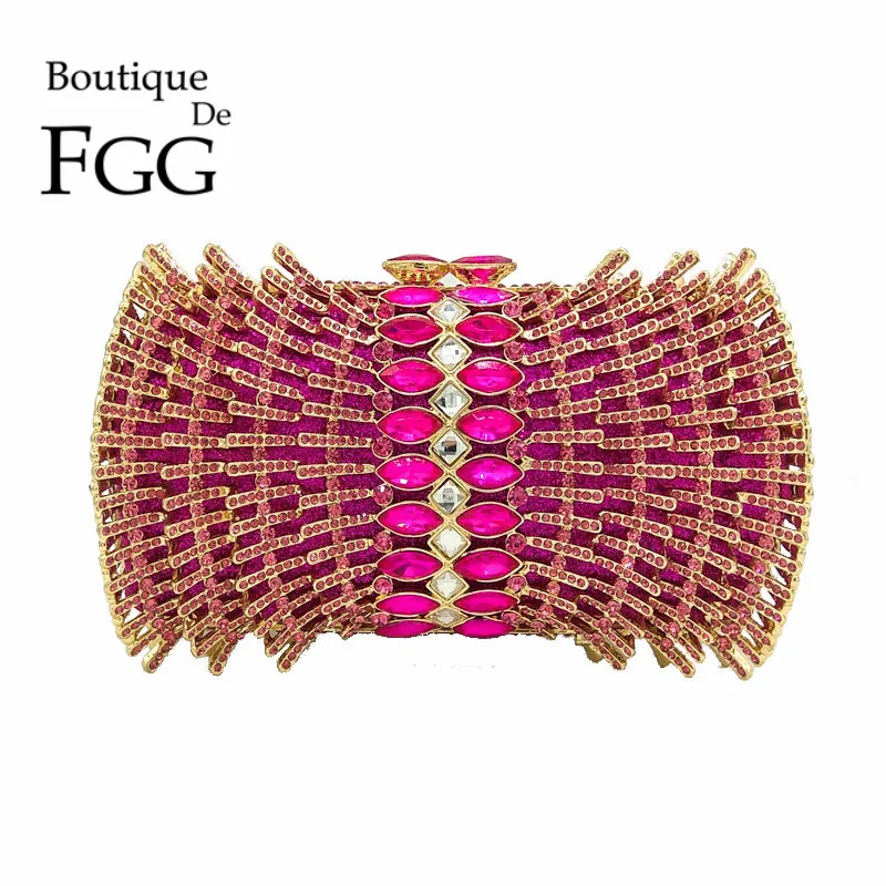 Женская вечерняя сумочка Boutique De FGG розовая пурпурно с кристаллами свадебная для