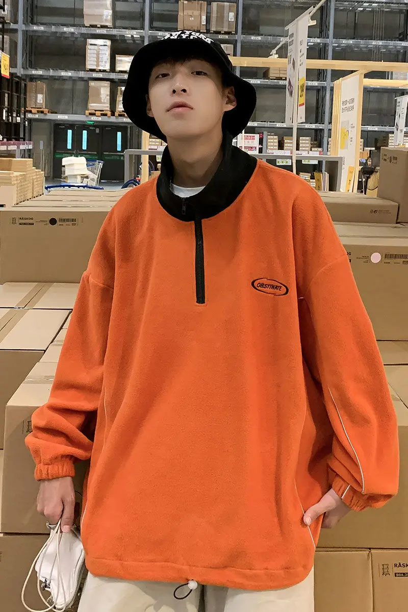 

2021 spring new casual solid color Pullover Sweater reflective loose fashion Menswear streetwear hip hop