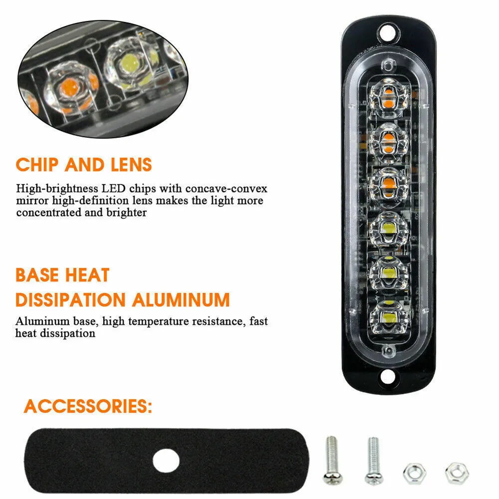 

Practical To Use LED Light Heads Amber/Red Beacon Hazard Car Truck Emergency 4pcs