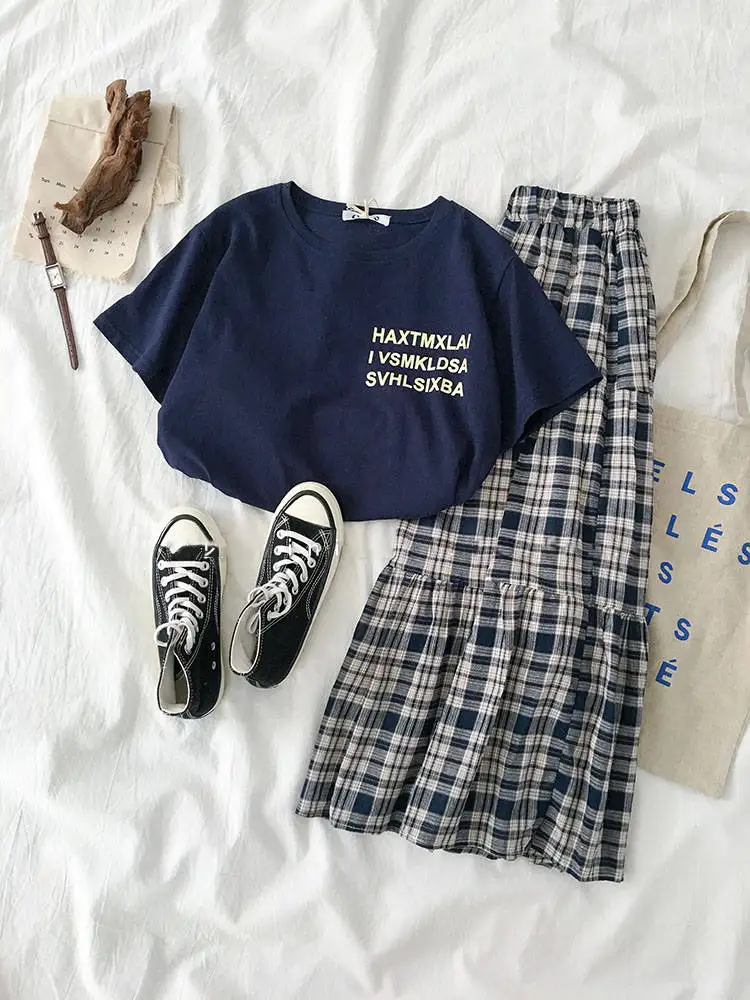 Женский костюм Новинка лета 2020 Женская Корейская версия футболки с надписью +