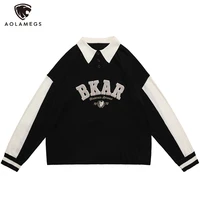 aolamegs knitted pullover sweatshirts men letter patch embroidery oversized tops couple casual harajuku retro fashion streetwear