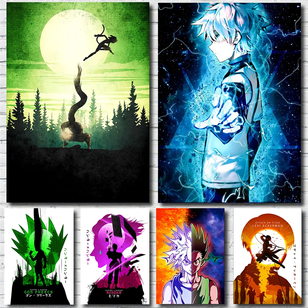 Картина на холсте с изображением охотничьего плаката и принтов Killua Zoldyck Kurapika Gon