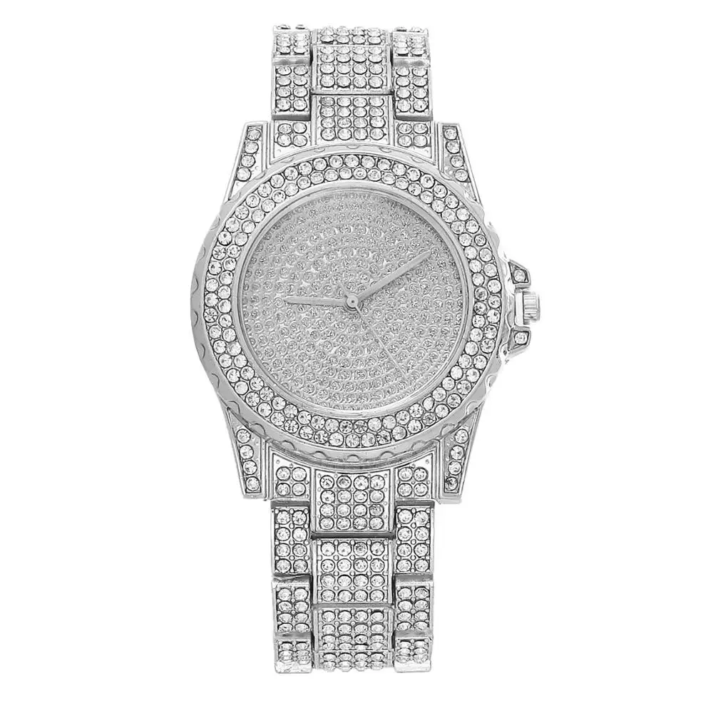 Брендовые женские часы с браслетом из нержавеющей стали полностью Стразы