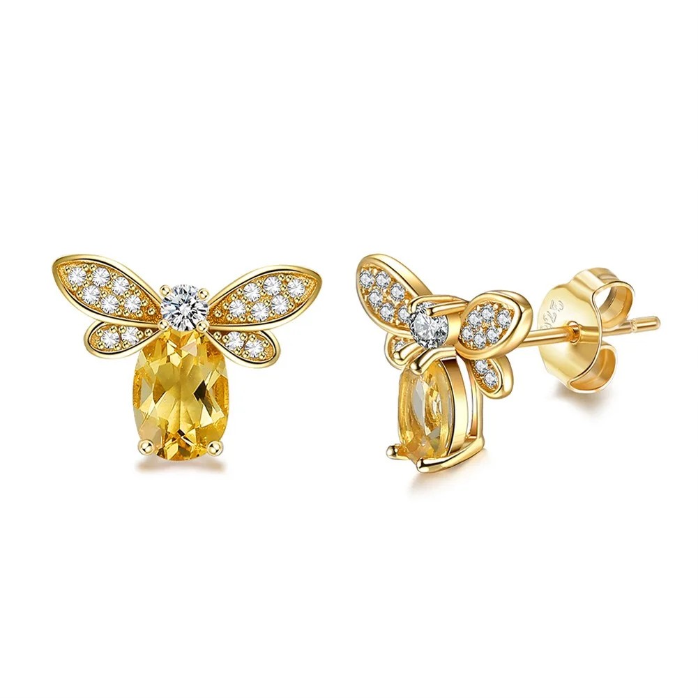 

Sweet Cute Little Bee Women Stud Earrings 925 Sterling Silver Cubic Zirconia Ear Accessories Fashion Jewelry Birthday Gifts