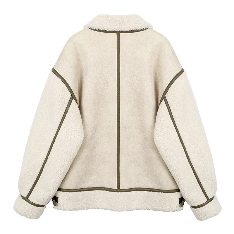 FTLZZ зимняя куртка из овечьей шерсти Женская искусственной кожи с меховым