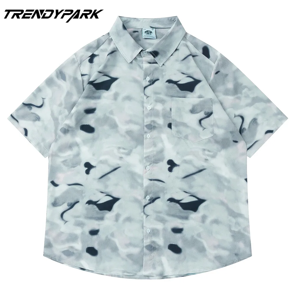 

Men's Shirt Summer Short Sleeve Printed Blouse Hip Hop Oversized Casual Harajuku Streetwear Single-breasted Collar Tops Shirts