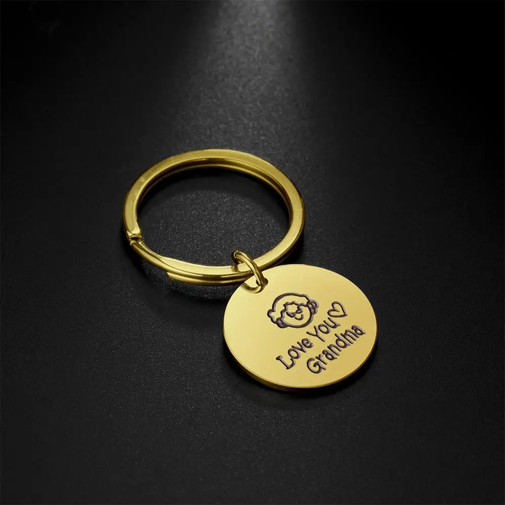 

My Shape Grandpa and Grandma Keychain Stainless Steel Keyring Grandfather Grandmother For Women Men Round Pendant Keyholder 2020