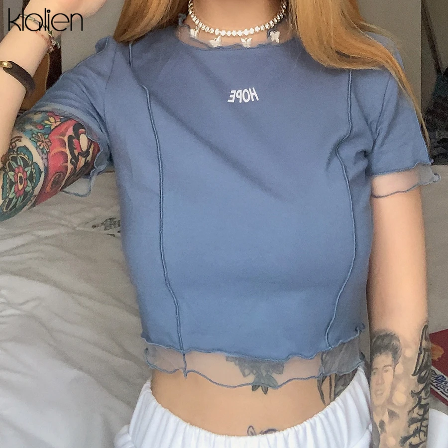 Футболка KLALIEN Женская хлопковая с надписью повседневный простой облегающий топ в