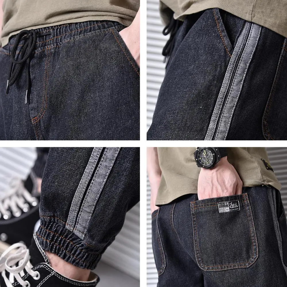 

Fashion Streetwear Men Jeans Loose Fit Stripe Spliced Designer Jogger Pants Homme Japanese Vintage Hip Hop Jeans Men Cargo Pants