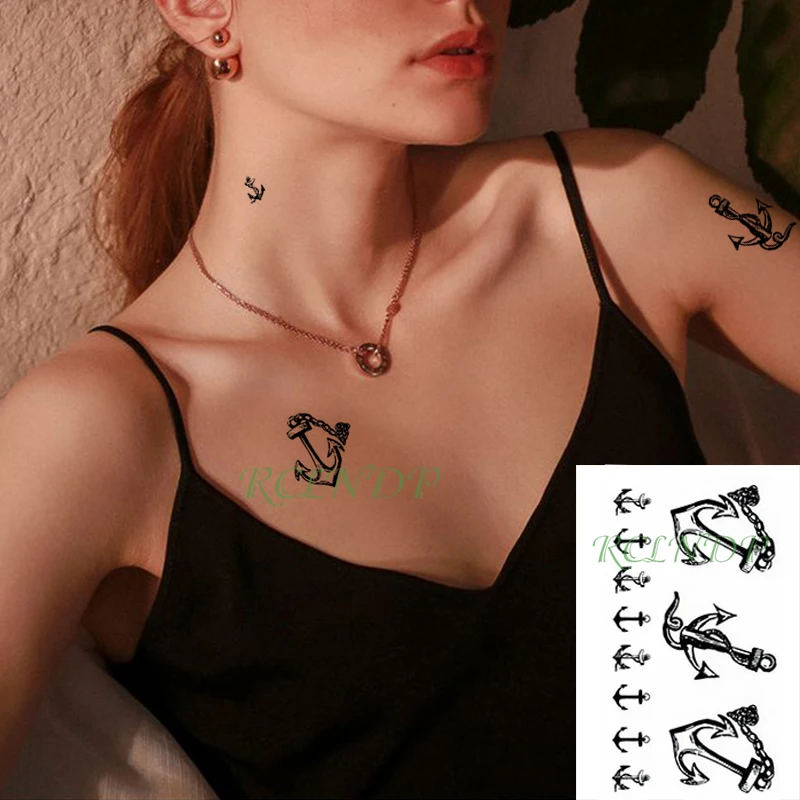 Водостойкая временная татуировка наклейка корабль якорь искусственная черная