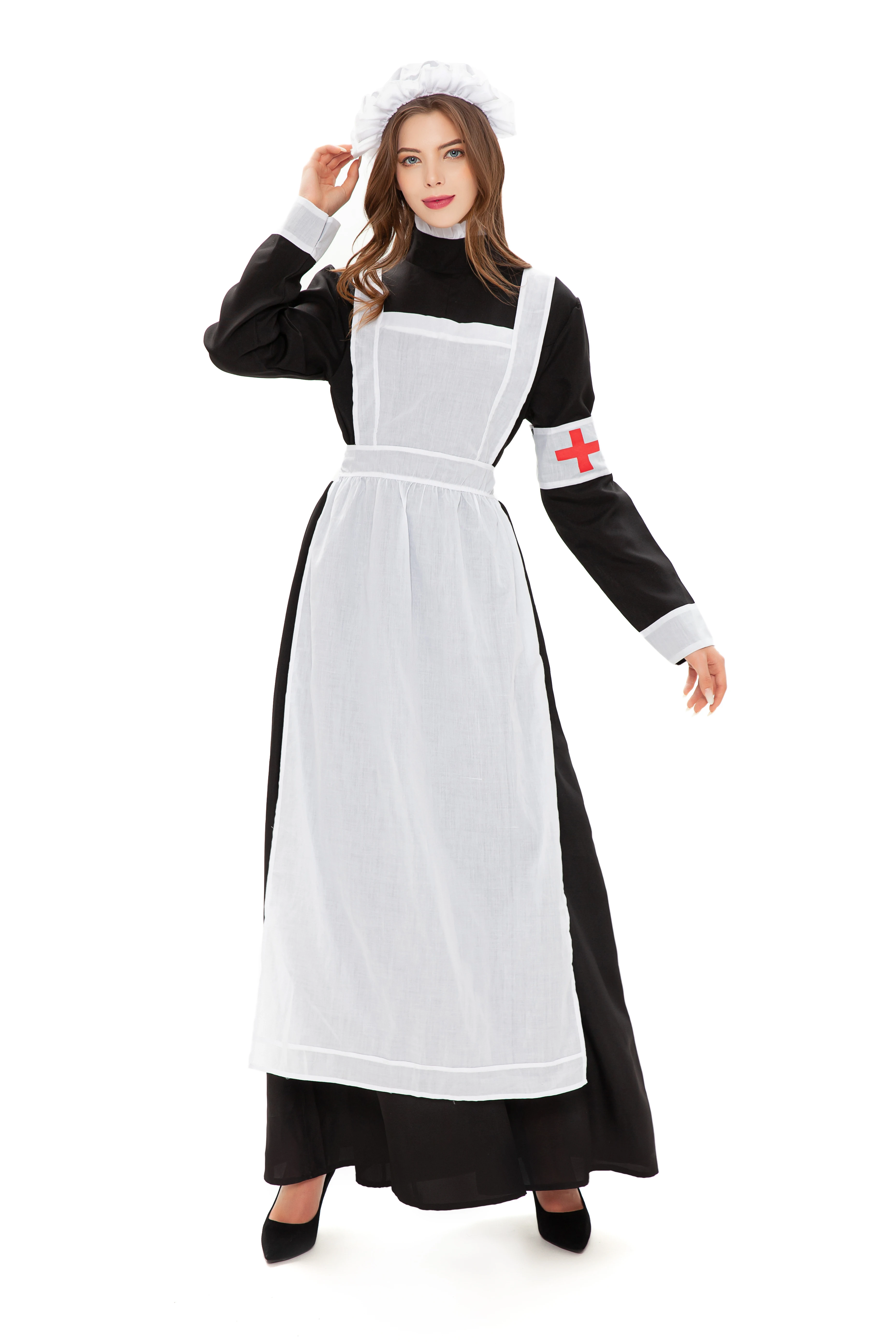 

Cosplay Servant Costume Halloween French Maid Adult Uniform Fancy Dress Red Cross Nurse Uniform