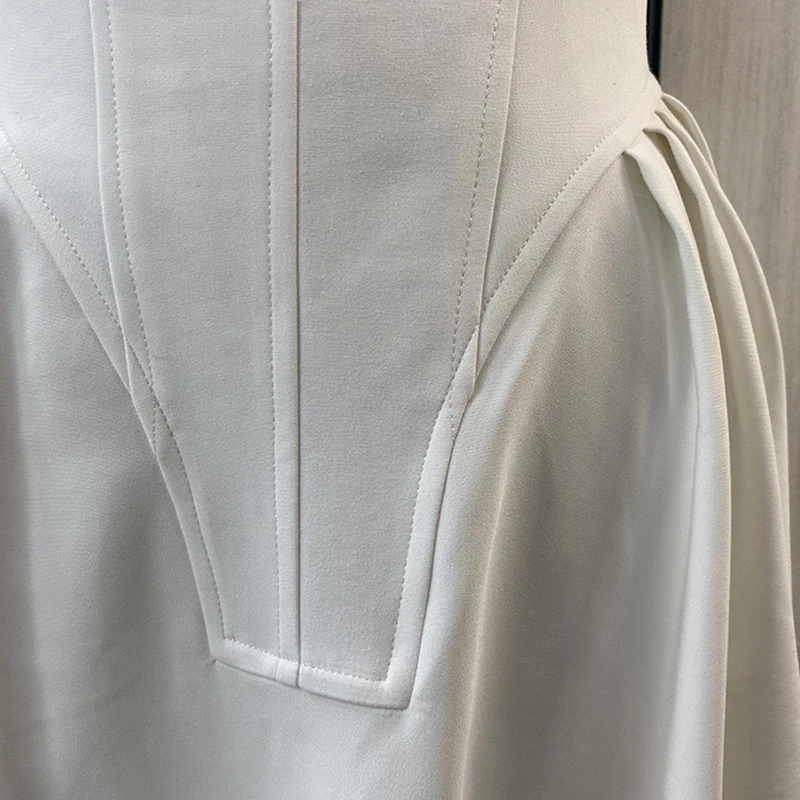 

GALCAUR Sweet White Dress For Women Square Collar Sleeveless High Waist A Line Elegant Mid Dresses Female 2021 Summer Clothing