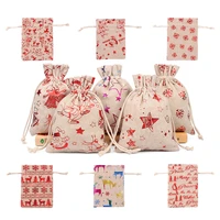 50pcs 10x14 13x18cm burlap christmas gift bag jewelry packaging bags wedding party decoration drawable bags sachet pouches 55