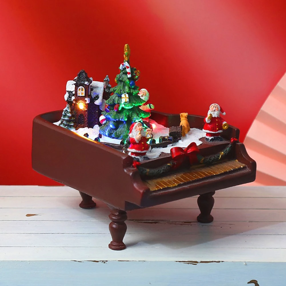 

LED Christmas Santa House Village Decorations Snow House Music Luminous New Year Ornaments for Kids Gift Decor