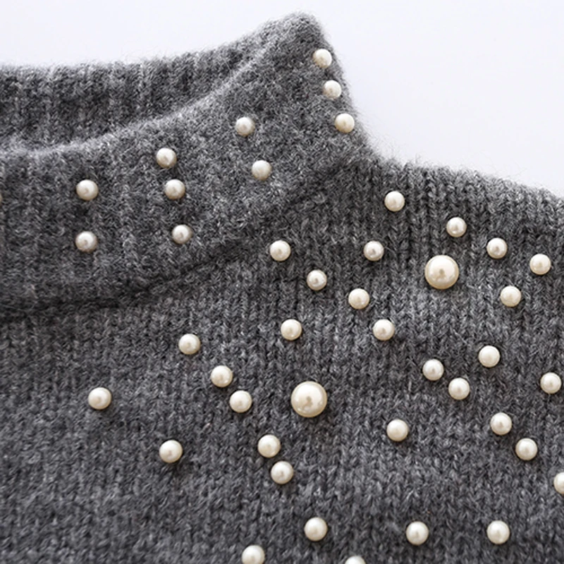 Кашемировый свитер пуловер с жемчугом для женщин Осень-зима теплый вязаный